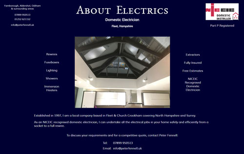 About Electrics Domestic Electrician website by Ballynet