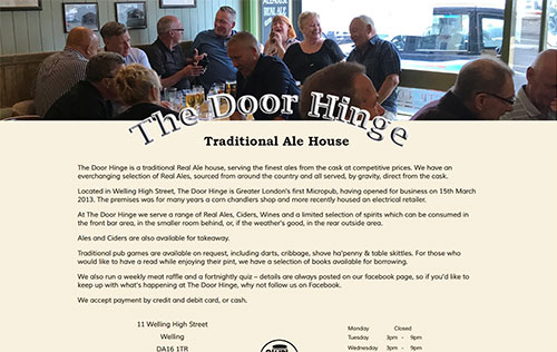 The Door Hinge Ale House website by Ballynet